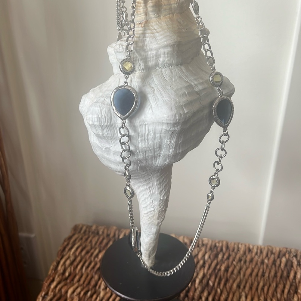 Chico’s Silver Chain Necklace with Blue and Yellow Faux Gems